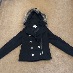 Moto pea coat removable hood
